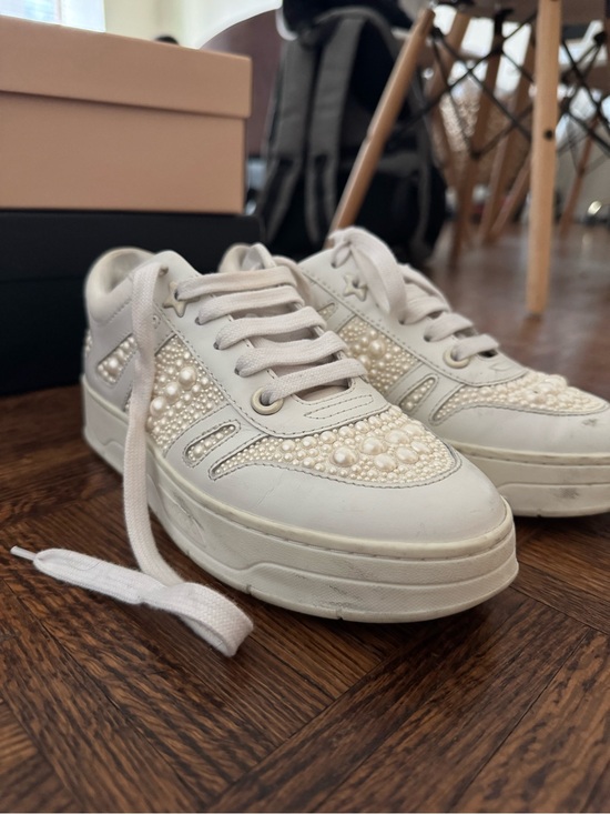 Jimmy Choo Shoes - Jimmy Choo White Pearl-Embellished Women's Sneakers